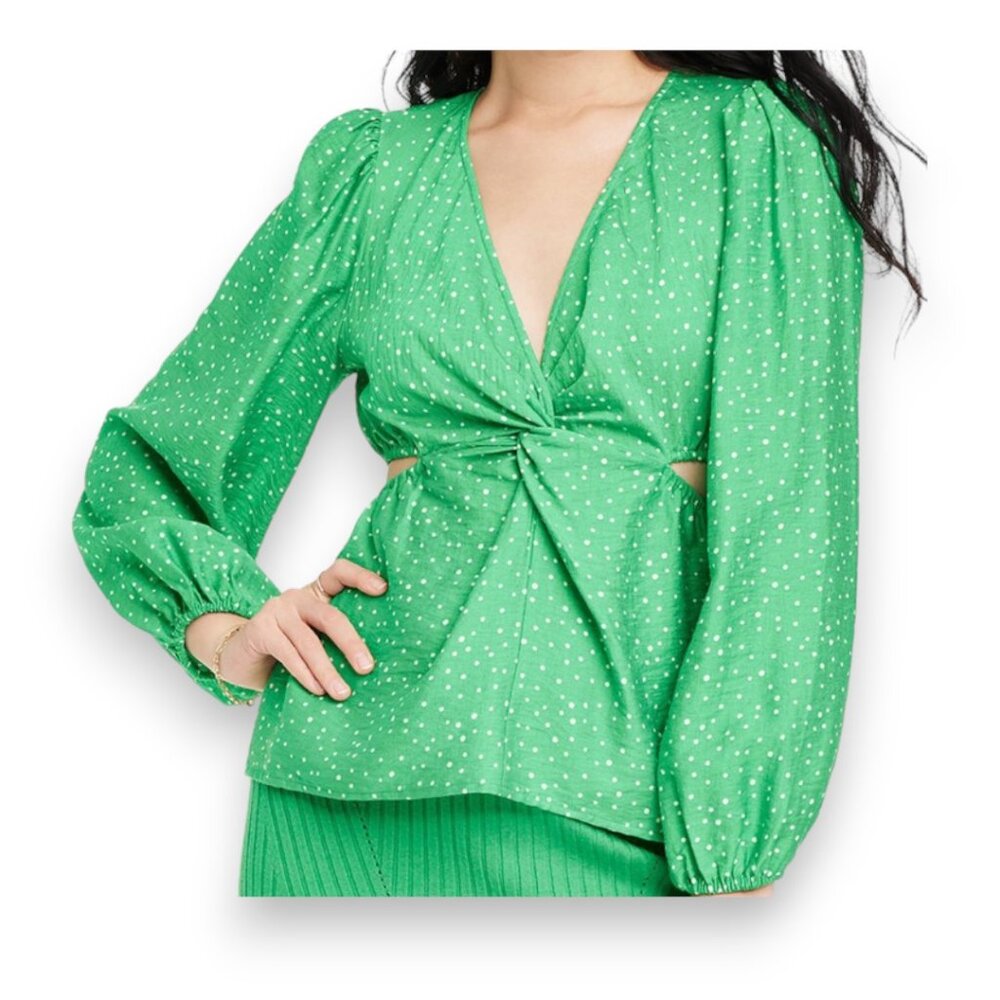 A new Day Puff Long Sleeve V-Neck Twist-Front Top